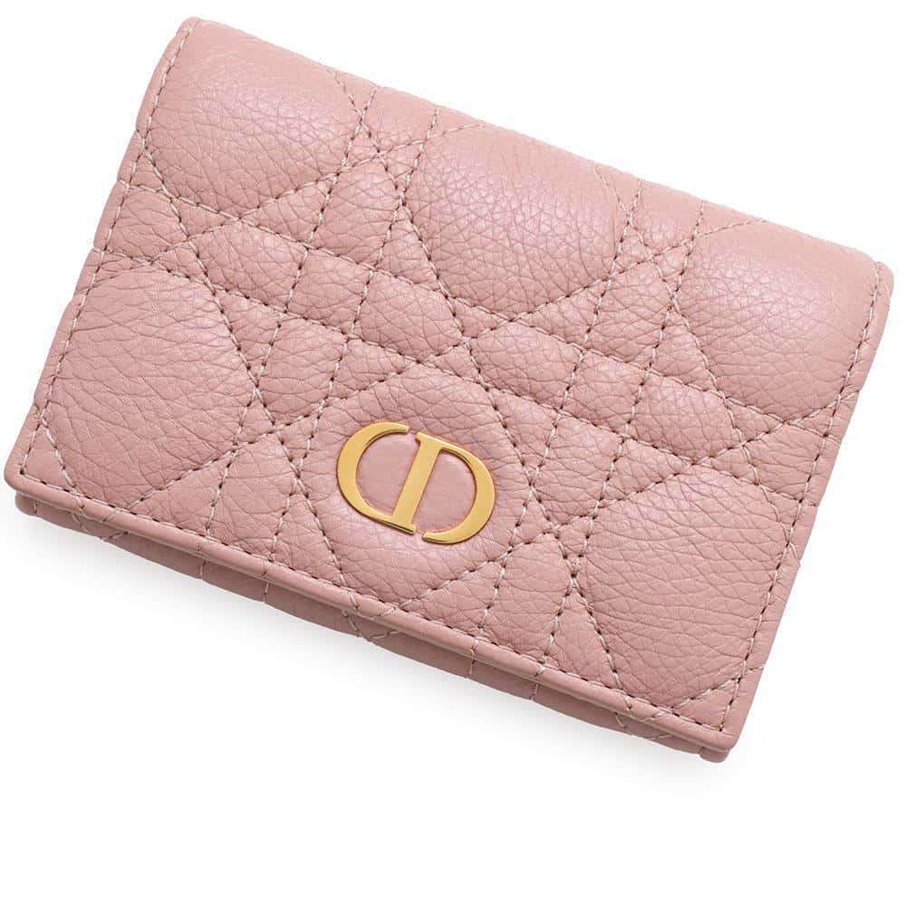 Christian Dior Bi fold Wallet Caro Cannage Glycine Calf Leather